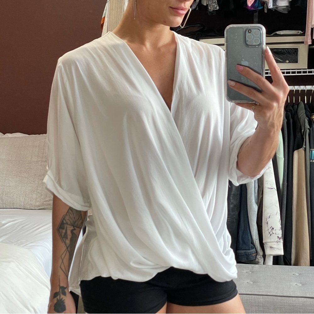 White Criss Cross High Low Twist Linen Cotton Top